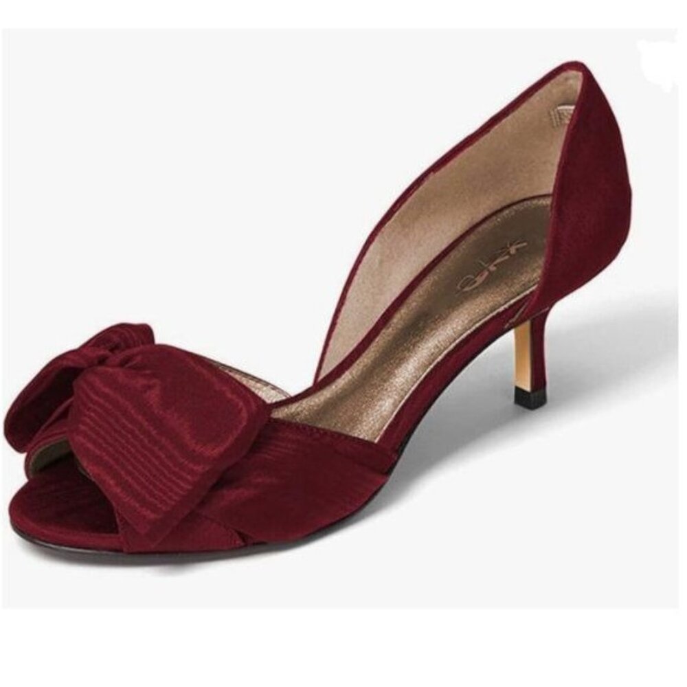 XYD Red Bowknot Low Heel D'Orsay Pumps Peep Toe Slip On Dress Evening Sandals